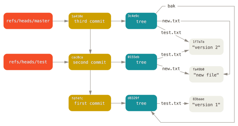 Git directory objects with branch head references included