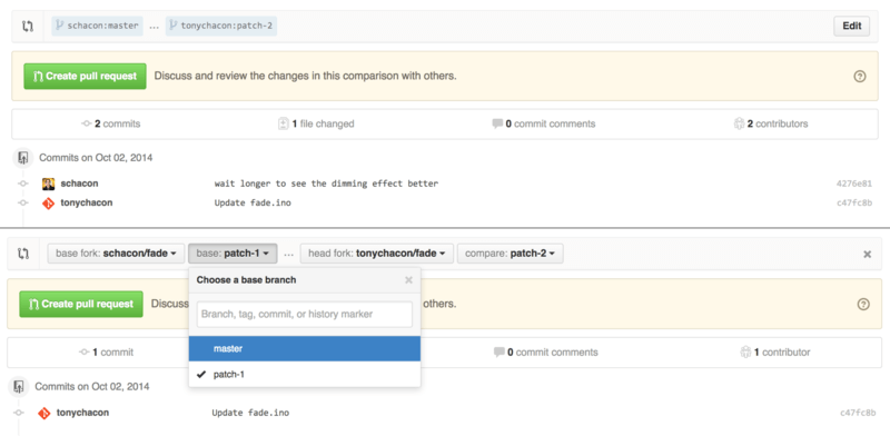 Manually change the Pull Request target fork and branch