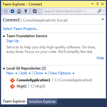 Зв’язок зі сховищем Git з Team Explorer.